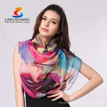 Lingshang Nueva Moda De Las Mujeres De Longo Suave Wrap Damas De Impresión De Seda Bufanda De Seda